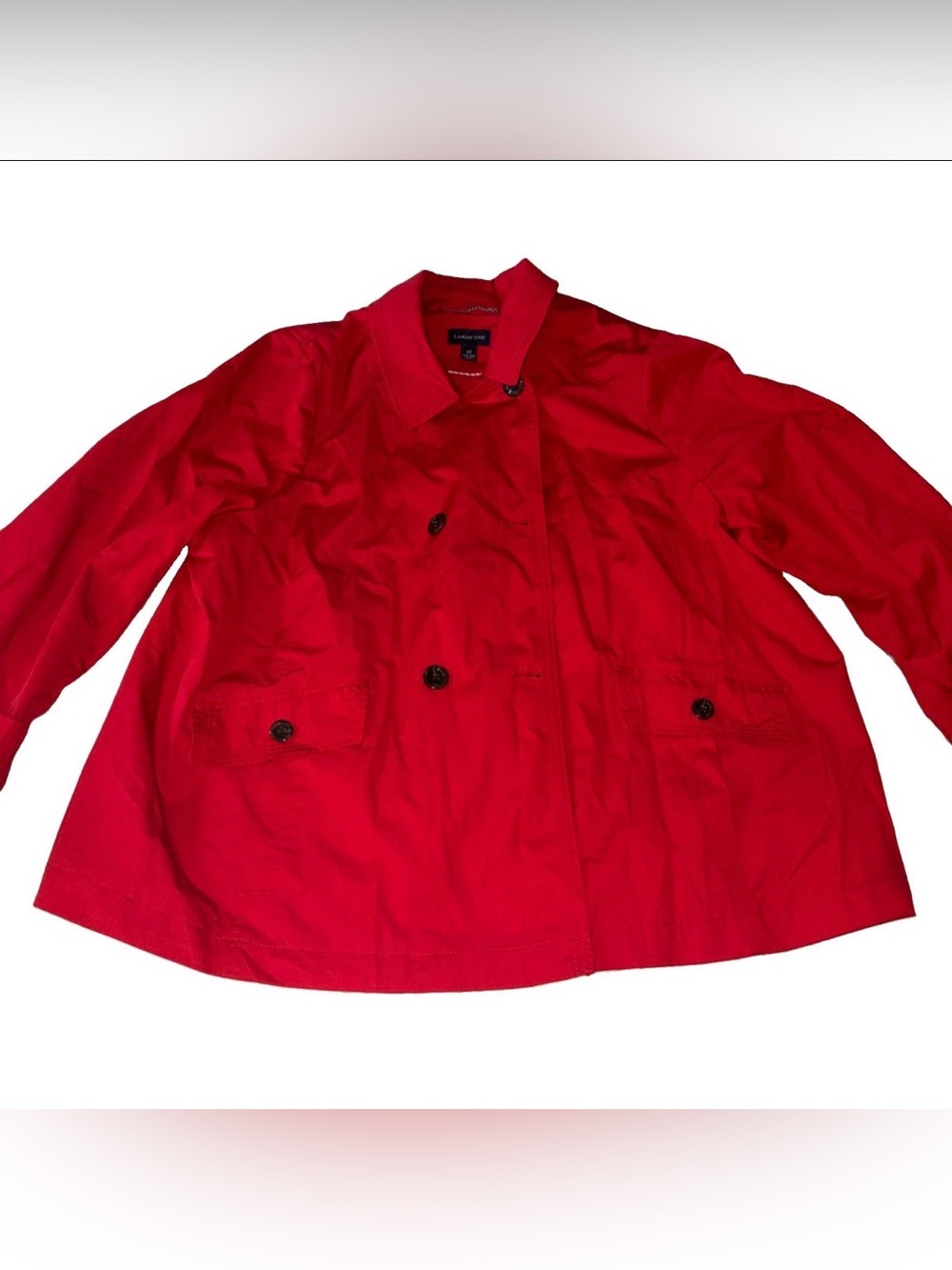 Lands End Women Red Trench Coat Plus Size 3X 24W 26W Double Breasted Jacket